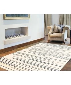 Ecarpetgallery Cream Silver Stripes Fika Casual Soft Rug All Area Rugs And Runners