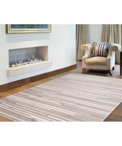 Ecarpetgallery Cream Silver Stripes Fika Casual Soft Rug All Area Rugs And Runners