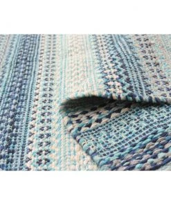 Ecarpetgallery Stripes Flat-weave Bold Colorful Blue Wool Kilim