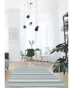 Ecarpetgallery Stripes Flat-weave Bold Colorful Blue Wool Kilim