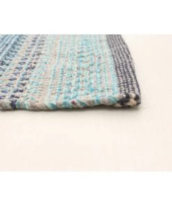 Ecarpetgallery Stripes Flat-weave Bold Colorful Blue Wool Kilim