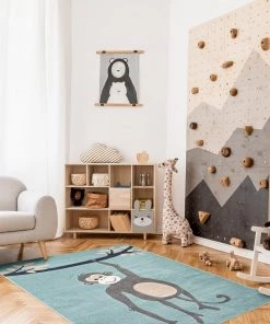 Ecarpetgallery Aqua Animal Monkey Kids Transitional Soft Rug All Area Rugs And Runners