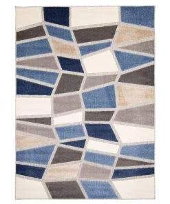 Ecarpetgallery Ivory Blue Geometric Indoor/ Outdoor Soft Rug