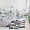 Ecarpetgallery Ivory Blue Geometric Indoor/ Outdoor Soft Rug