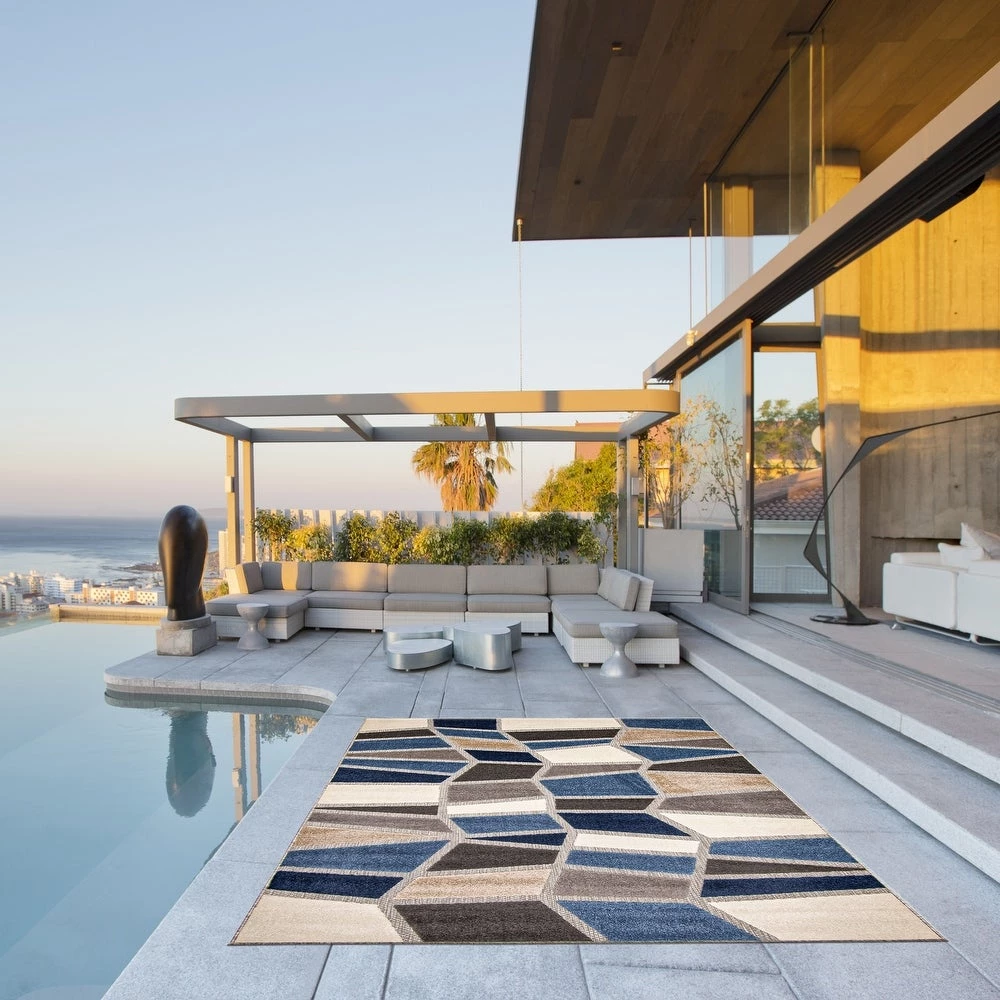 Ecarpetgallery Ivory Blue Indoor/ Outdoor Rug 3 Ecarpetgallery Ivory Blue Indoor/ Outdoor Rug