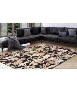 Ecarpetgallery All Area Rugs And Runners Black Floral Lotus Patterned Soft Rug