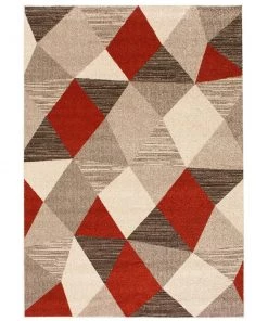 Ecarpetgallery Grey Red Geometric Casual Soft Rug