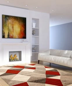 Ecarpetgallery Grey Red Geometric Casual Soft Rug