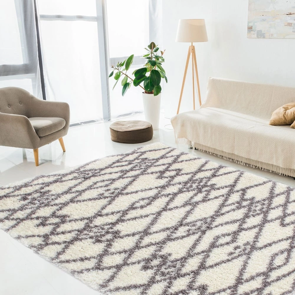 Ecarpetgallery Modern/ Geometric Rugs Moroccan Cream Touch Casual Shag 1 Ecarpetgallery Modern/ Geometric Rugs Moroccan Cream Touch Casual Shag