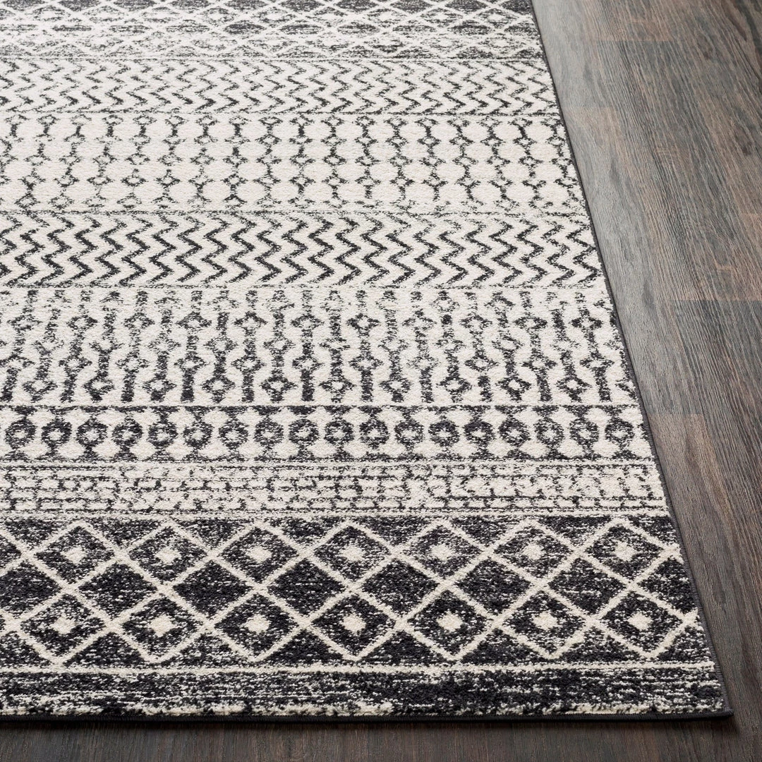 Edie Black & White Bohemian Distressed Geometric Black White Area Rug 2 Edie Black & White Bohemian Distressed Geometric Black White Area Rug