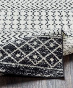 Edie Black & White Bohemian Distressed Geometric Black White Area Rug 10 Edie Black & White Bohemian Distressed Geometric Black White Area Rug