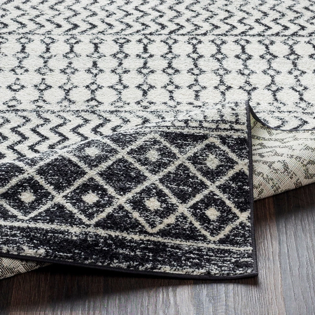 Edie Black & White Bohemian Distressed Geometric Black White Area Rug 3 Edie Black & White Bohemian Distressed Geometric Black White Area Rug