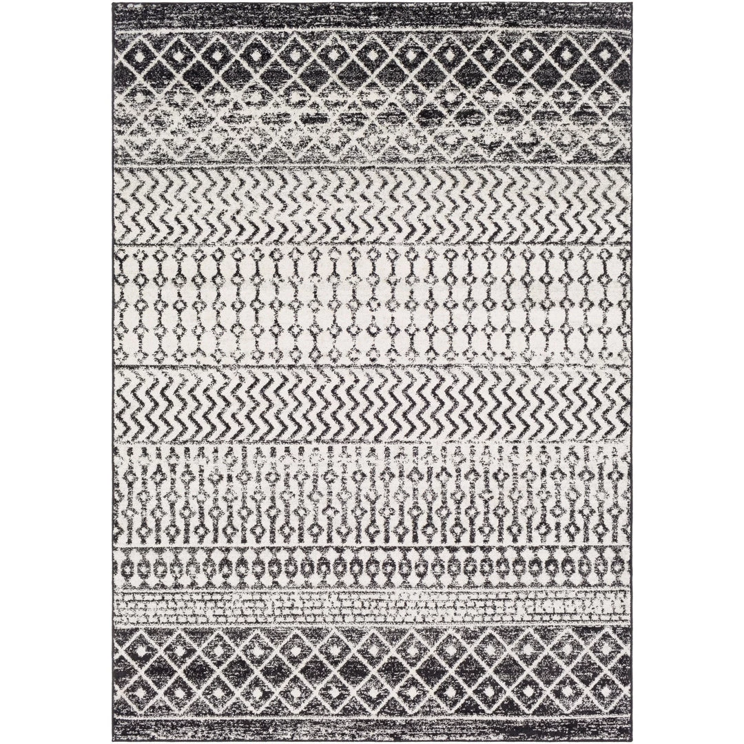 Edie Black & White Bohemian Distressed Geometric Black White Area Rug 5 Edie Black & White Bohemian Distressed Geometric Black White Area Rug