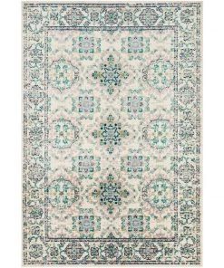 Eveliina Transitional T Transitional Border Soft Teal Lime Ivory Area Rug