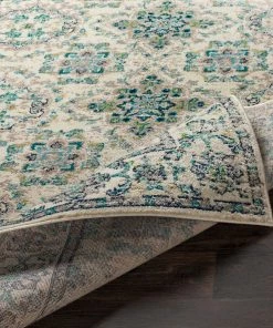 Eveliina Transitional T Transitional Border Soft Teal Lime Ivory Area Rug