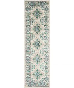 Eveliina Transitional T Transitional Border Soft Teal Lime Ivory Area Rug