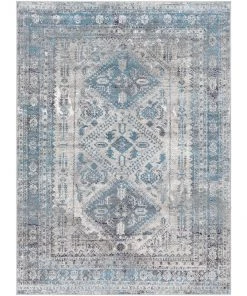 Evry Oriental Distressed Persian Pattern Sky Blue Light Gray Soft Area Rug