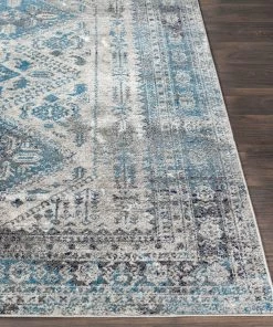 Evry Oriental Distressed Persian Pattern Sky Blue Light Gray Soft Area Rug