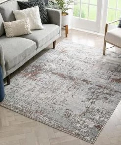 Well Woven Modern Abstract Distressed Grey Blush Glam Soft Area Rug