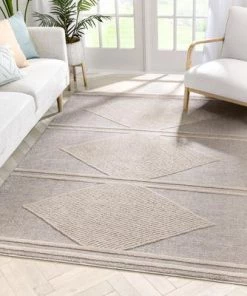 Well Woven Tribal Diamond Medallion Pattern Beige Looped Pile Soft Area Rug All Area Rugs And Runners