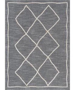 Well Woven Moroccan Lattice Trellis Grey Looped Pile Soft Area Rug