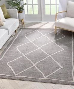 Well Woven Moroccan Lattice Trellis Taupe Looped Pile Soft Area Rug