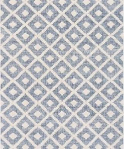 Well Woven Moroccan Lattice Trellis Blue Looped Pile Soft Area Rug