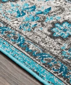 Haute Hali Blue Traditional Traditional Medallion Blue Gray Area Rug