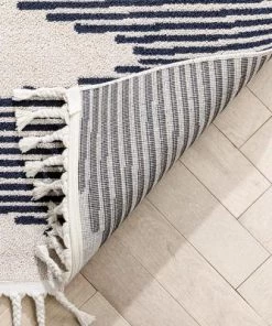 Well Woven Zipped Tribal Aztec Geometric Ivory & Navy Blue Kilim-Style Rug All Area Rugs And Runners