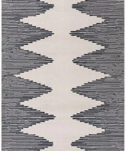 Well Woven Zipped Tribal Aztec Geometric Ivory & Navy Blue Kilim-Style Rug All Area Rugs And Runners
