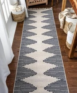 Well Woven Zipped Tribal Aztec Geometric Ivory & Navy Blue Kilim-Style Rug All Area Rugs And Runners
