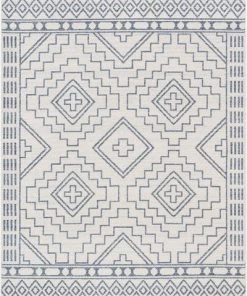 Well Woven All Area Rugs And Runners Tribal Geometric Pattern Light Blue Ivory Kim-Style Soft Area Rug