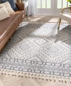 Well Woven All Area Rugs And Runners Tribal Geometric Pattern Light Blue Ivory Kim-Style Soft Area Rug