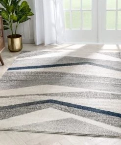 Well Woven Modern Geometric Distressed Grey / Blue Rug All Area Rugs And Runners