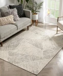 WW Este Mid-Century Modern Geometric Distressed Grey Kilim-Style Rug