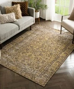 Modern Rugs And Decor All Area Rugs And Runners Vintage Distressed Orietnal Floral Yellow Kilim-Style Soft Area Rug