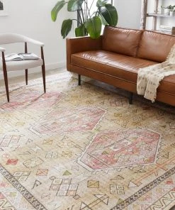 Modern Rugs And Decor Leanne Aztec Distressed Printed Area Rug - Gold/Blush All Area Rugs And Runners