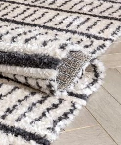 Viho Tribal Tribal Geometric Stripes Ivory High-Low Textured Pile Rug 8 Viho Tribal Tribal Geometric Stripes Ivory High-Low Textured Pile Rug