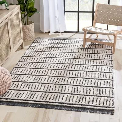 Viho Tribal Tribal Geometric Stripes Ivory High-Low Textured Pile Rug 1 Viho Tribal Tribal Geometric Stripes Ivory High-Low Textured Pile Rug