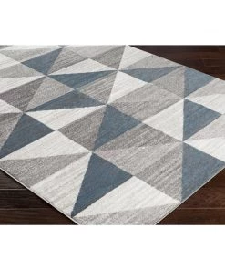 Metz Blue & Gray Mid-Century Geometr Geometric Blue Gray Area Rug