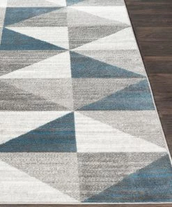 Metz Blue & Gray Mid-Century Geometr Geometric Blue Gray Area Rug