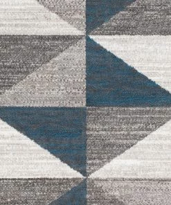 Metz Blue & Gray Mid-Century Geometr Geometric Blue Gray Area Rug