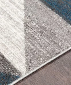 Metz Blue & Gray Mid-Century Geometr Geometric Blue Gray Area Rug