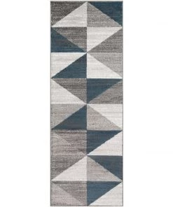 Metz Blue & Gray Mid-Century Geometr Geometric Blue Gray Area Rug