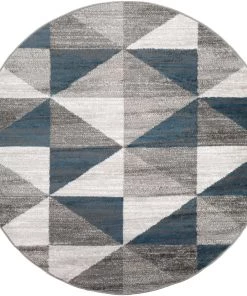 Metz Blue & Gray Mid-Century Geometr Geometric Blue Gray Area Rug