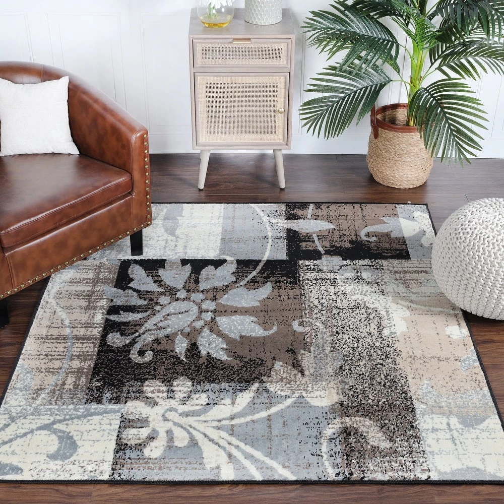 SUP Floral Patchwork Design Brown Ivory Area Rug 9 SUP Floral Patchwork Design Brown Ivory Area Rug