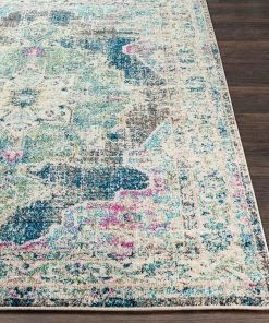 Mirvet Teal & Navy Vintage Medallion Teal Pale Fuchsia Multi-color Area Rug