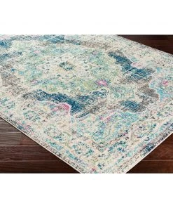 Mirvet Teal & Navy Vintage Medallion Teal Pale Fuchsia Multi-color Area Rug