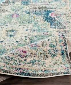 Mirvet Teal & Navy Vintage Medallion Teal Pale Fuchsia Multi-color Area Rug