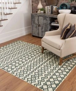 Mohawk Home Geometric Aztec Bands Contemporary Cream/Navy Soft Area Rug